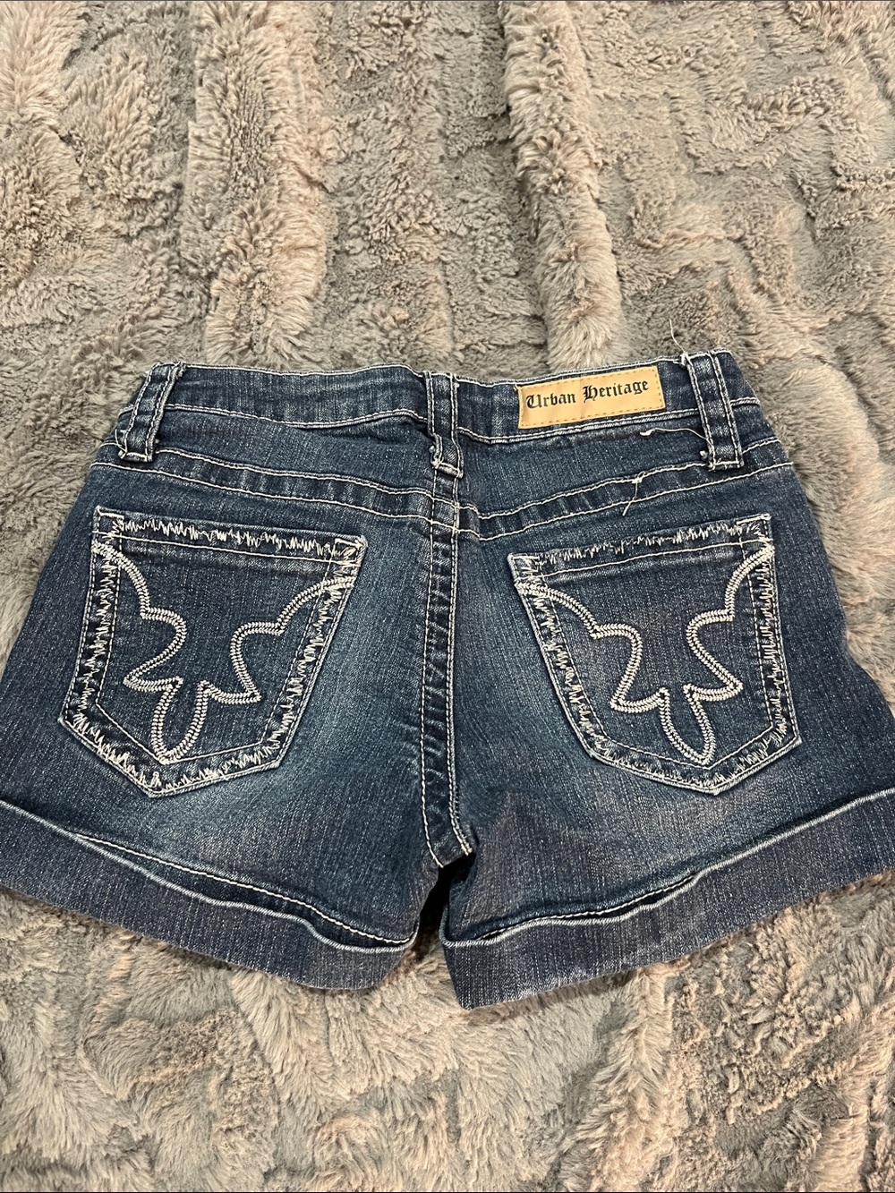 Urban Heritage Blue Distressed Embroidered Denim Shorts